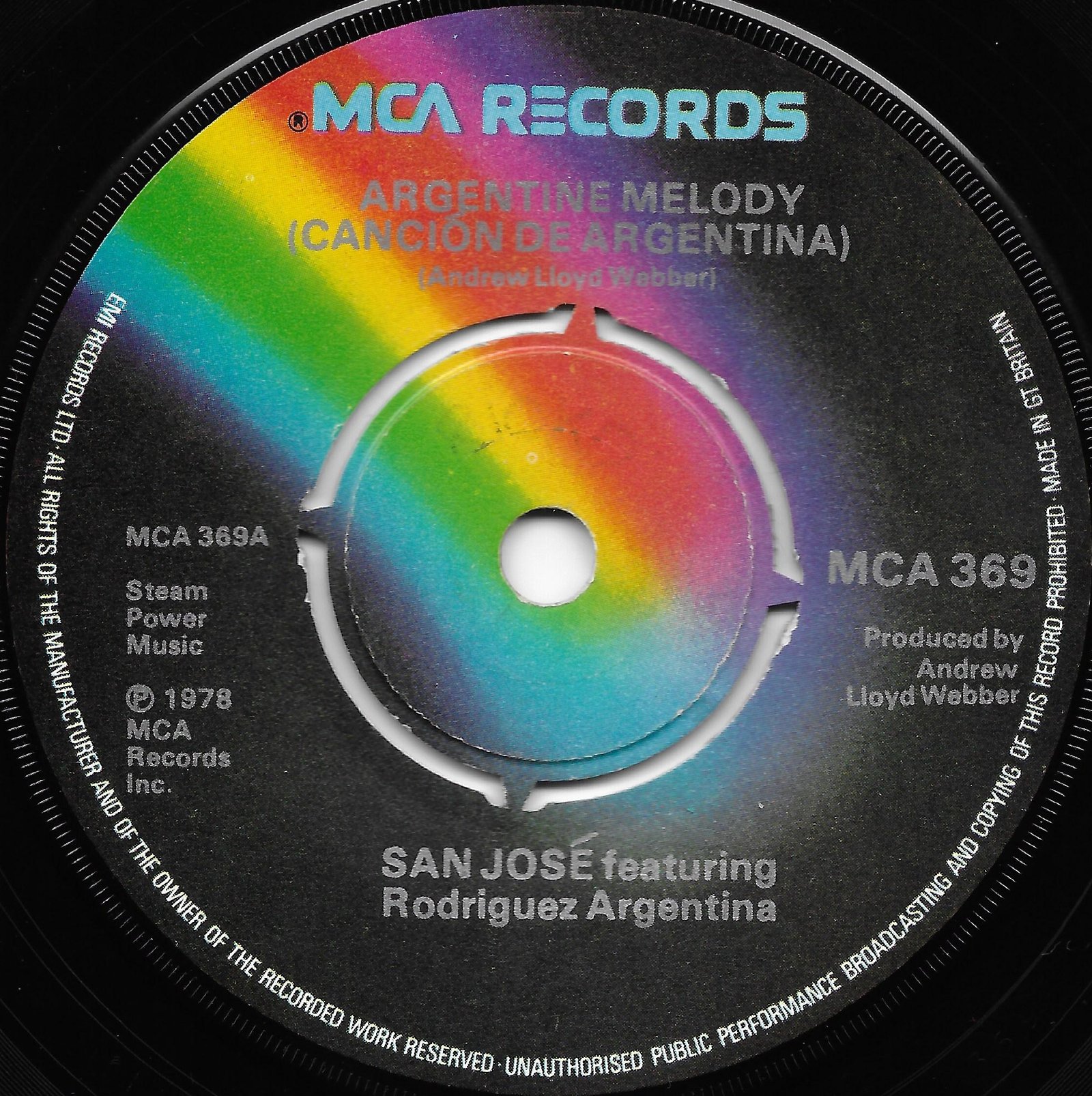 MCA 369 Argentine melody (World Cup (1978)) Andrew Lloyd Webber / San Jose from the BBC records and Tapes library Label